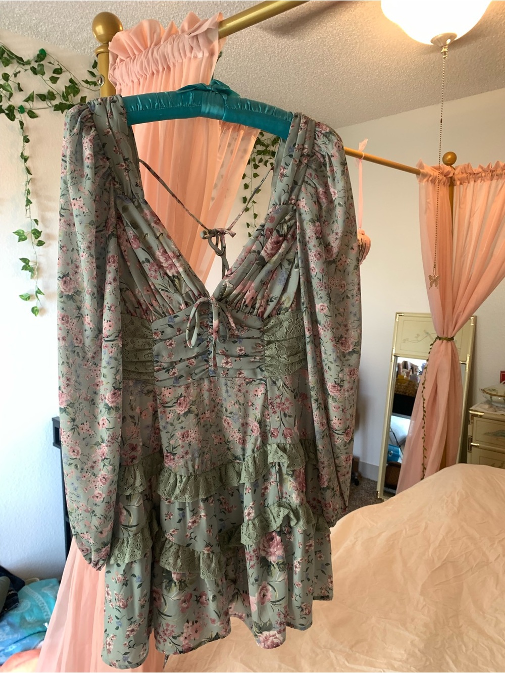 Altar'd State Mint Floral Ruffle Mini Dress - Picture 2 of 8